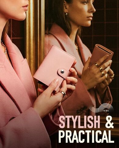 Women Wallet RFID Blocking Wallet for Women, Slim Small Size, Top Grain Leather, Pop up Credit Card Holder, Trifold, Minimalist, Pink Saffiano 9-11 Cards Capacity ID Window Cash Pocket,Gift for Her in Saudi Arabia