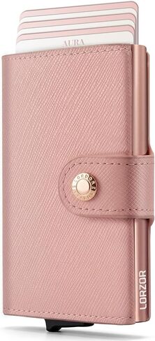 Women Wallet RFID Blocking Wallet for Women, Slim Small Size, Top Grain Leather, Pop up Credit Card Holder, Trifold, Minimalist, Pink Saffiano 9-11 Cards Capacity ID Window Cash Pocket,Gift for Her in Saudi Arabia
