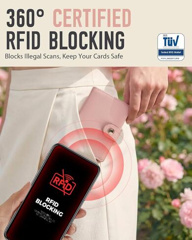 Women Wallet RFID Blocking Wallet for Women, Slim Small Size, Top Grain Leather, Pop up Credit Card Holder, Trifold, Minimalist, Pink Saffiano 9-11 Cards Capacity ID Window Cash Pocket,Gift for Her in Saudi Arabia