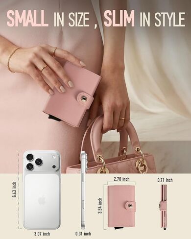 Women Wallet RFID Blocking Wallet for Women, Slim Small Size, Top Grain Leather, Pop up Credit Card Holder, Trifold, Minimalist, Pink Saffiano 9-11 Cards Capacity ID Window Cash Pocket,Gift for Her in Saudi Arabia
