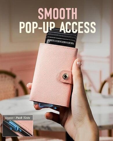 Women Wallet RFID Blocking Wallet for Women, Slim Small Size, Top Grain Leather, Pop up Credit Card Holder, Trifold, Minimalist, Pink Saffiano 9-11 Cards Capacity ID Window Cash Pocket,Gift for Her in Saudi Arabia