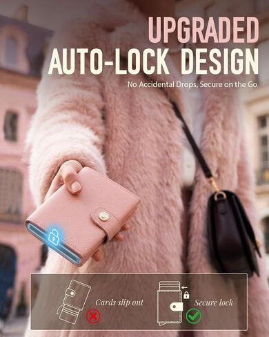 Women Wallet RFID Blocking Wallet for Women, Slim Small Size, Top Grain Leather, Pop up Credit Card Holder, Trifold, Minimalist, Pink Saffiano 9-11 Cards Capacity ID Window Cash Pocket,Gift for Her in Saudi Arabia