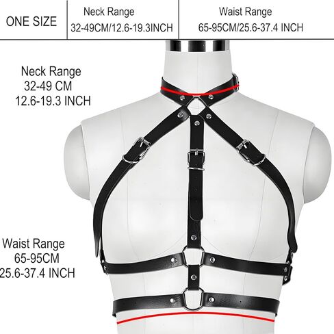 Women‘s Punk Gothic Leather Chest Harness–Adjustable Black Body Chain Belt,Body Harness Belt Lingerie Decorative Strap,Caged Bra Top.for Rave,Club Party&Valentine's Festival Costume Accessories Gift. in Saudi Arabia