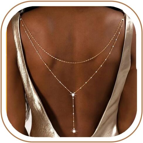 Longita Gold Back Necklace for Backless Dress Back Jewelry Backdrop Necklace Back Chain Gold Body Chain Jewelry for Women Sexy Trendy Dainty Bride Bridesmaid Evening Gown Prom Accessories in Kuwait