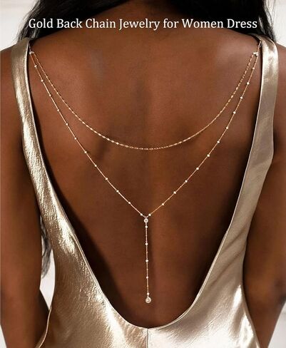 Longita Gold Back Necklace for Backless Dress Back Jewelry Backdrop Necklace Back Chain Gold Body Chain Jewelry for Women Sexy Trendy Dainty Bride Bridesmaid Evening Gown Prom Accessories in Kuwait