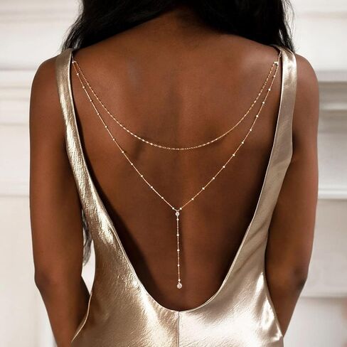 Longita Gold Back Necklace for Backless Dress Back Jewelry Backdrop Necklace Back Chain Gold Body Chain Jewelry for Women Sexy Trendy Dainty Bride Bridesmaid Evening Gown Prom Accessories in Kuwait