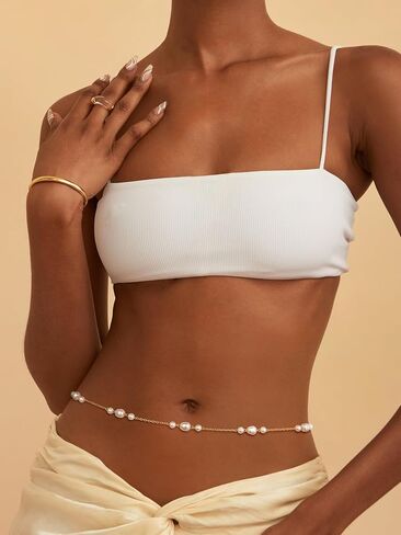 Risamil Waist Chain for Women, Dainty Gold Plated Belly Chain for The Waist Adjustable Waterproof Sexy Bikini Satellite Beads Sparkle Chain Simple Body Chain Summer Jewelry Gifts for Women in Saudi Arabia