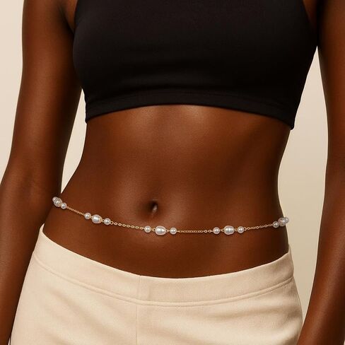Risamil Waist Chain for Women, Dainty Gold Plated Belly Chain for The Waist Adjustable Waterproof Sexy Bikini Satellite Beads Sparkle Chain Simple Body Chain Summer Jewelry Gifts for Women in Saudi Arabia