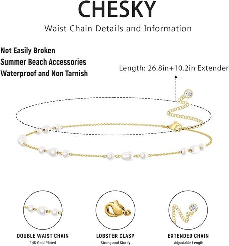 Risamil Waist Chain for Women, Dainty Gold Plated Belly Chain for The Waist Adjustable Waterproof Sexy Bikini Satellite Beads Sparkle Chain Simple Body Chain Summer Jewelry Gifts for Women in Saudi Arabia