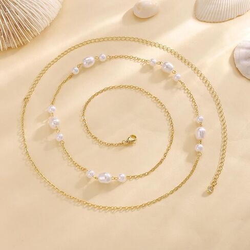 Risamil Waist Chain for Women, Dainty Gold Plated Belly Chain for The Waist Adjustable Waterproof Sexy Bikini Satellite Beads Sparkle Chain Simple Body Chain Summer Jewelry Gifts for Women in Saudi Arabia