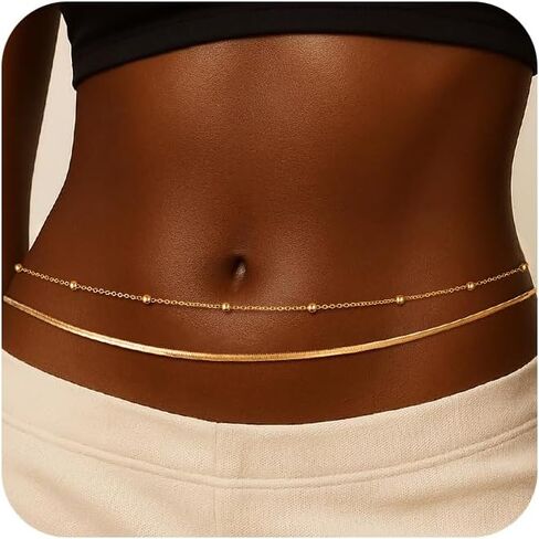 Risamil Waist Chain for Women, Dainty Gold Plated Belly Chain for The Waist Adjustable Waterproof Sexy Bikini Satellite Beads Sparkle Chain Simple Body Chain Summer Jewelry Gifts for Women in Saudi Arabia