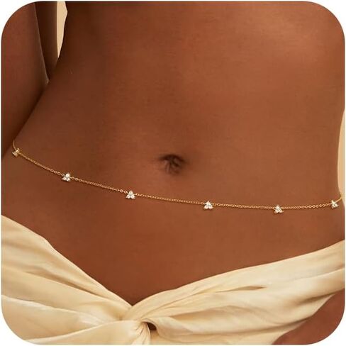 Risamil Waist Chain for Women, Dainty Gold Plated Belly Chain for The Waist Adjustable Waterproof Sexy Bikini Satellite Beads Sparkle Chain Simple Body Chain Summer Jewelry Gifts for Women in Saudi Arabia