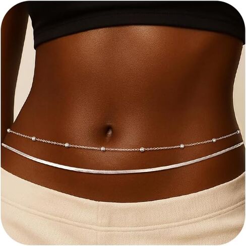 Risamil Waist Chain for Women, Dainty Gold Plated Belly Chain for The Waist Adjustable Waterproof Sexy Bikini Satellite Beads Sparkle Chain Simple Body Chain Summer Jewelry Gifts for Women in Saudi Arabia