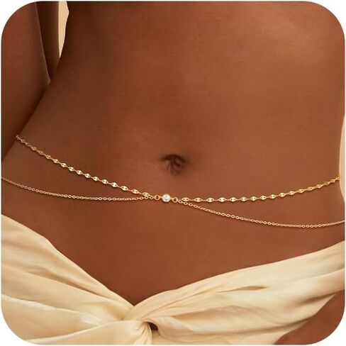 Risamil Waist Chain for Women, Dainty Gold Plated Belly Chain for The Waist Adjustable Waterproof Sexy Bikini Satellite Beads Sparkle Chain Simple Body Chain Summer Jewelry Gifts for Women in Saudi Arabia