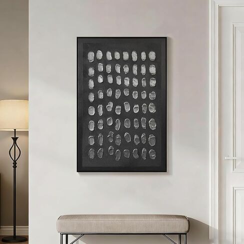 SAFERRYHOME Black Abstract Hand Painted Wall Art, Large 3D Textured Framed Canvas Wall Decor, Modern Minimalist Painting Geometric Artwork for Home Office Living Room Hallway, 24"x36" in Saudi Arabia