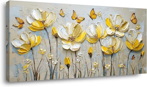 Ggaafet Yellow Floral Butterfly Wall Art for Bedroom Canvas Oil Painting Prints Beautiful Flower Beds Art Deco Pretty Spring Artwork Office Girls Room Decor in Saudi Arabia
