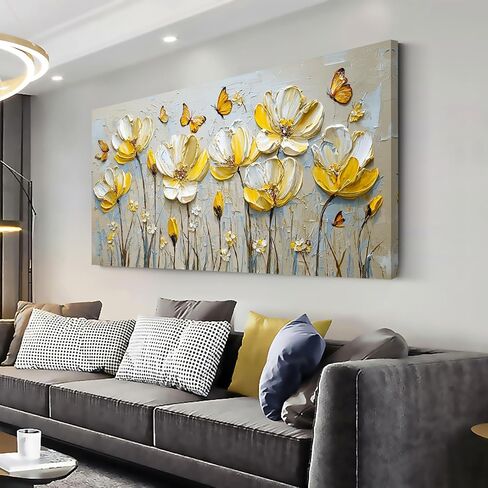 Ggaafet Yellow Floral Butterfly Wall Art for Bedroom Canvas Oil Painting Prints Beautiful Flower Beds Art Deco Pretty Spring Artwork Office Girls Room Decor in Saudi Arabia