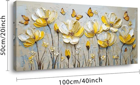 Ggaafet Yellow Floral Butterfly Wall Art for Bedroom Canvas Oil Painting Prints Beautiful Flower Beds Art Deco Pretty Spring Artwork Office Girls Room Decor in Saudi Arabia