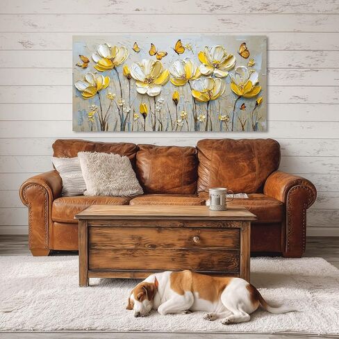 Ggaafet Yellow Floral Butterfly Wall Art for Bedroom Canvas Oil Painting Prints Beautiful Flower Beds Art Deco Pretty Spring Artwork Office Girls Room Decor in Saudi Arabia