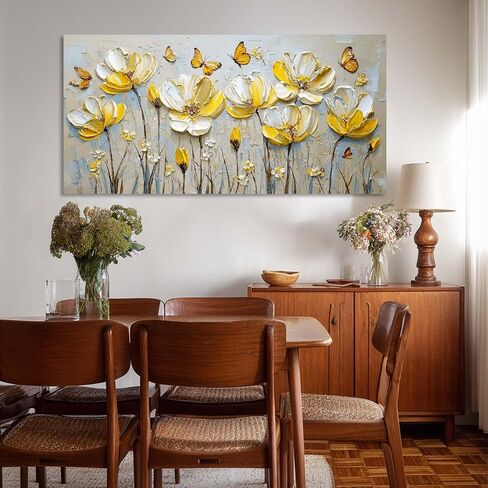 Ggaafet Yellow Floral Butterfly Wall Art for Bedroom Canvas Oil Painting Prints Beautiful Flower Beds Art Deco Pretty Spring Artwork Office Girls Room Decor in Saudi Arabia