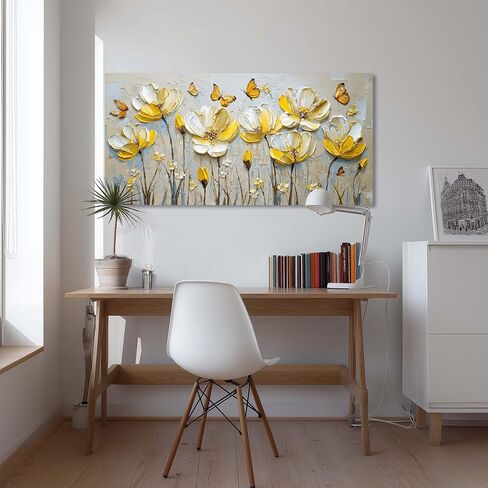 Ggaafet Yellow Floral Butterfly Wall Art for Bedroom Canvas Oil Painting Prints Beautiful Flower Beds Art Deco Pretty Spring Artwork Office Girls Room Decor in Saudi Arabia