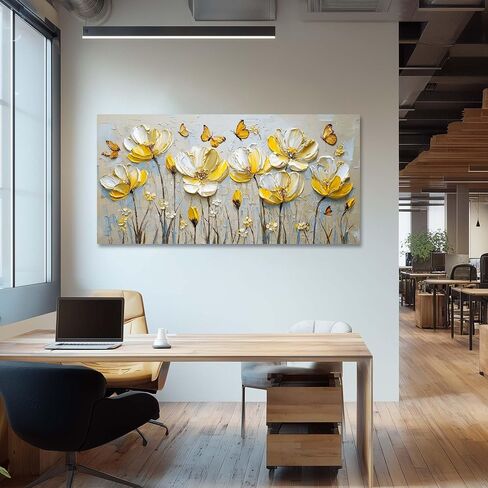 Ggaafet Yellow Floral Butterfly Wall Art for Bedroom Canvas Oil Painting Prints Beautiful Flower Beds Art Deco Pretty Spring Artwork Office Girls Room Decor in Saudi Arabia