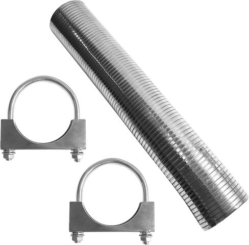 1.25" [1 1/4"] ID x 16" Length Universal stainless steel Exhaust Flex Pipe with 2x Metal Steel U Bolt Clamps in Kuwait