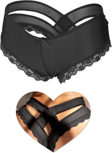 comeondear Womens Cheeky Panties Lace Thong Plus Size Breathable Panties Sexy Crisscross Strappy Underwear Bikini Briefs in Kuwait