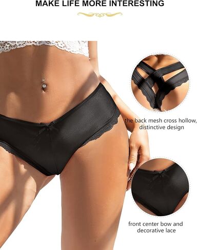 comeondear Womens Cheeky Panties Lace Thong Plus Size Breathable Panties Sexy Crisscross Strappy Underwear Bikini Briefs in Kuwait