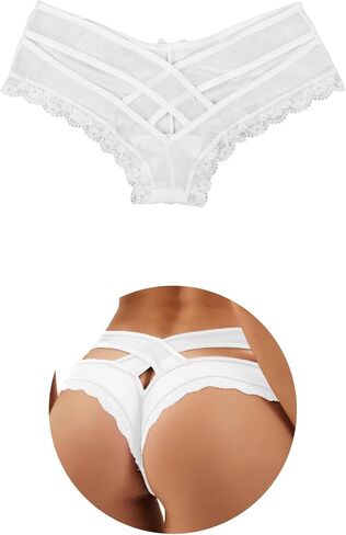 comeondear Womens Cheeky Panties Lace Thong Plus Size Breathable Panties Sexy Crisscross Strappy Underwear Bikini Briefs in Kuwait