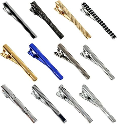 12Pcs Tie Clips for Men,Classic Tie Bar Clip Set for Regular Ties Necktie Wedding Meeting Business Clips with Gift Box in Saudi Arabia