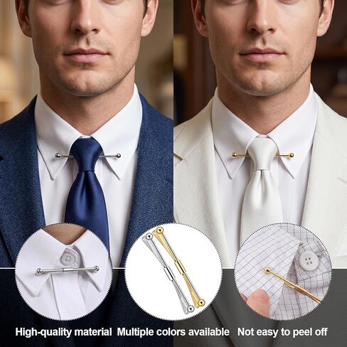 4 Pcs Collar Bar,Carbon Steel Collar Pins for Men Dress Shirts, Collars Pin for Anniversary Wedding Party Meeting,Ties Accessories for Mens- Gold & Silver (2.36 x 0.31 x 0.20 Inch) in Kuwait