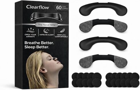 Nose Strips for Breathing (60 Count) - Oil & Sweat Proof Adhesive - Athletic Nasal Strips for Snoring & Sleeping - Black, Congestion Relief, Universal Fit, Extra Strength Snoring Solution in Saudi Arabia