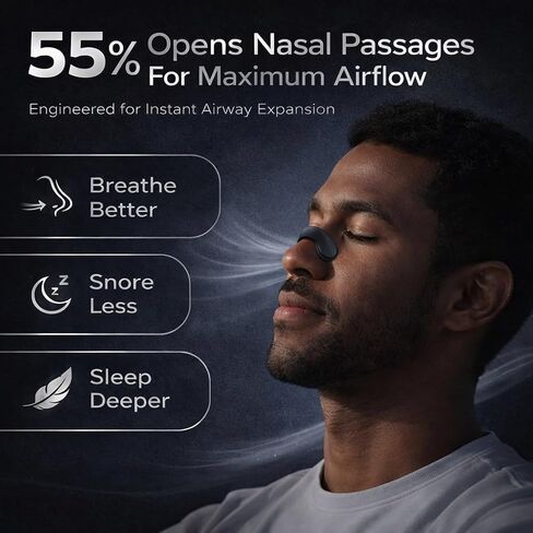 Nose Strips for Breathing (60 Count) - Oil & Sweat Proof Adhesive - Athletic Nasal Strips for Snoring & Sleeping - Black, Congestion Relief, Universal Fit, Extra Strength Snoring Solution in Saudi Arabia
