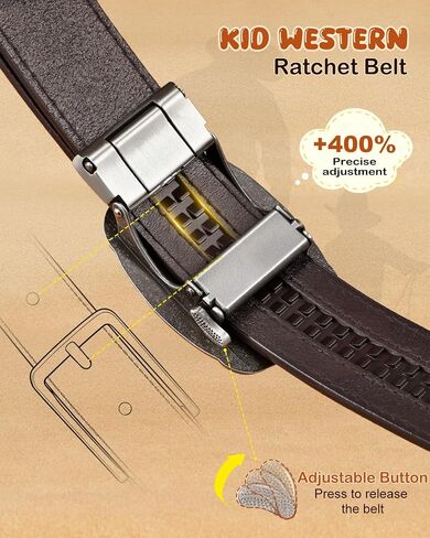 BELTROAD Kids Western Ratchet Belt for Boys Girls, Genuine Leather Ratchet Cowboy Belt for Boys with Automatic Western Buckle in Kuwait