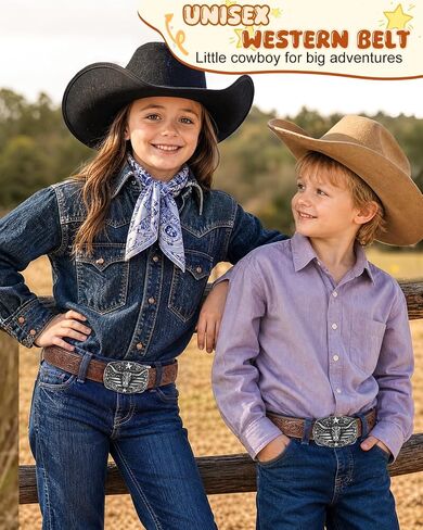 BELTROAD Kids Western Ratchet Belt for Boys Girls, Genuine Leather Ratchet Cowboy Belt for Boys with Automatic Western Buckle in Kuwait