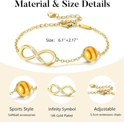 Softball/Volleyball/Soccer/Basketball Bracelet for Girls Teen Women,14K Gold Plated Infinity Charm Link Bracelet Sports Accessories Jewelry Gifts for Lovers Players Team Coach in Kuwait