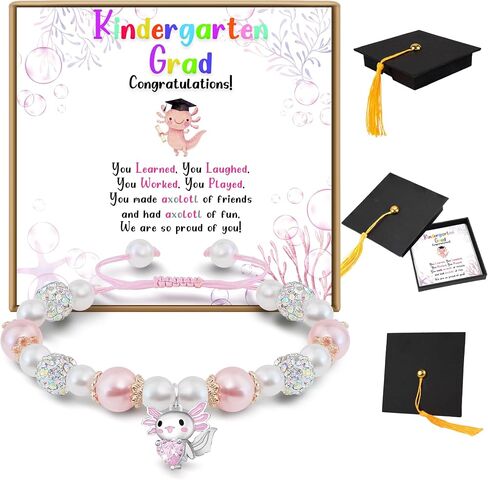 PEALICIOUS Preschool Kindergarten Graduation Gifts for Girls, Axolotl Graduation Bracelet, Pre K Kinder Graduate Keepsake Bracelet with Cap Box, 2026 Grad Party Favors Gifts for Daughter Class Students in Kuwait