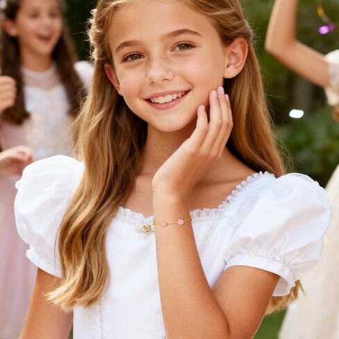 Gold Floral Bracelets for Girls - 18K Gold Plated Stainless Steel Bracelet Non Tarnish,Cute Lucky Five-leafs Flower Kids Jewelry Birthday Graduation Holiday Back to School Gift for Girl Teens Daughter in Kuwait