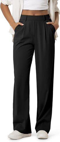 ODODOS Women's High-Rise Wide Leg Trousers, Adjustable Tailored Stretch Work Pants with Pockets, 29" /31" /33" Inseam in Kuwait