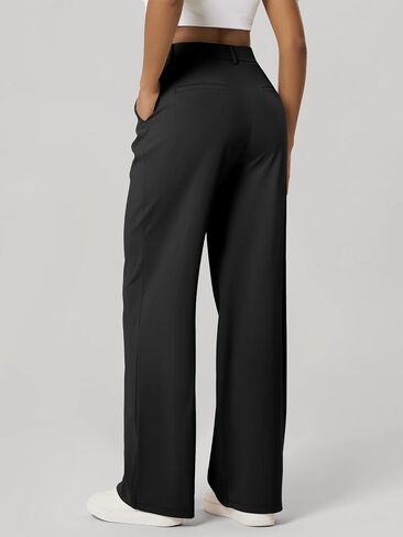 ODODOS Women's High-Rise Wide Leg Trousers, Adjustable Tailored Stretch Work Pants with Pockets, 29" /31" /33" Inseam in Kuwait