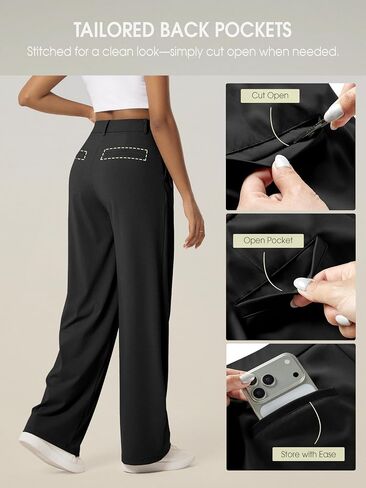 ODODOS Women's High-Rise Wide Leg Trousers, Adjustable Tailored Stretch Work Pants with Pockets, 29" /31" /33" Inseam in Kuwait