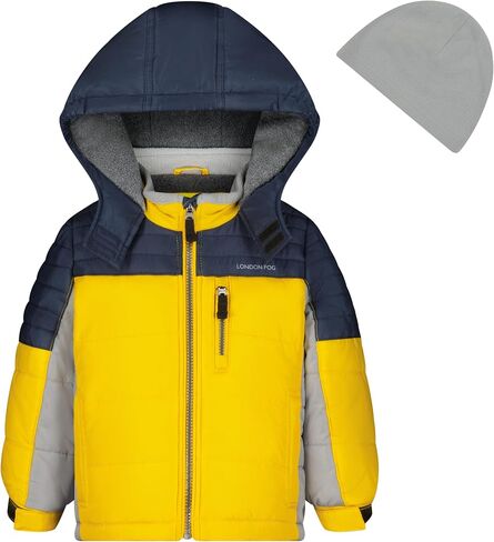 LONDON FOG Boys' Heavyweight Hooded Puffer Jacket with Polar Fleece Lining & Beanie in Kuwait