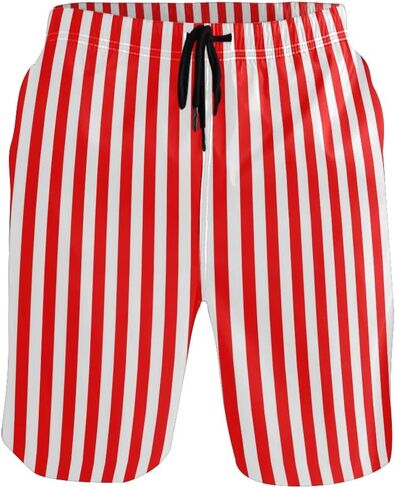 Men's Surfing Simple Red White Vertical Stripes Swimming Trunks in Kuwait