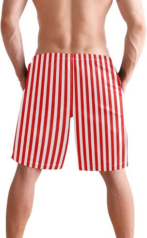 Men's Surfing Simple Red White Vertical Stripes Swimming Trunks in Kuwait