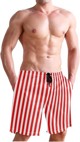 Men's Surfing Simple Red White Vertical Stripes Swimming Trunks in Kuwait