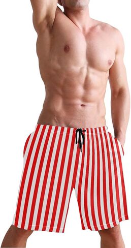 Men's Surfing Simple Red White Vertical Stripes Swimming Trunks in Kuwait
