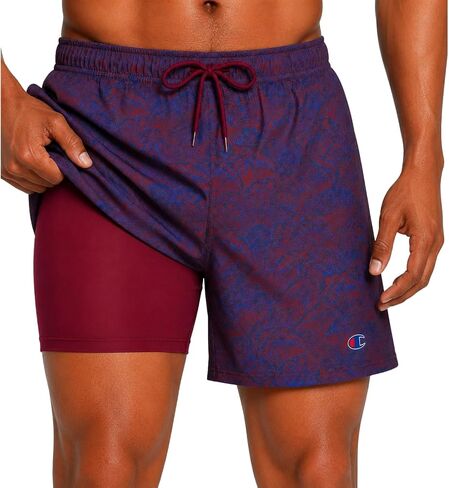 Champion Men's 5" Swim Trunks with Compression Liner, Quick Dry 2-in-1 Bathing Suit Zipper Pocket Board Shorts Swimming in Saudi Arabia