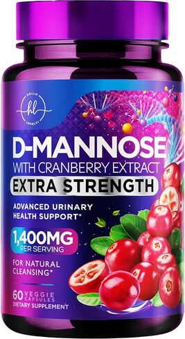 Organic D Mannose 1300mg per Serving Supplements - Extra Strength D-Mannose Capsules with Cranberry - for Natural Gentle Cleansing & Urinary Tract Health Support - Bottled in USA - 60 Capsules in Saudi Arabia