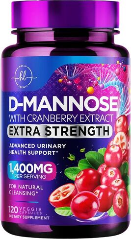 Organic D Mannose 1300mg per Serving Supplements - Extra Strength D-Mannose Capsules with Cranberry - for Natural Gentle Cleansing & Urinary Tract Health Support - Bottled in USA - 60 Capsules in Saudi Arabia
